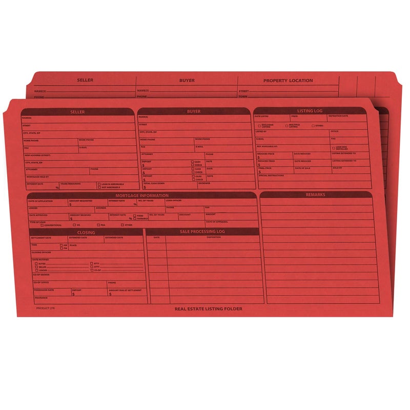 NextDayLabels - Real Estate Listing Folder â€“ Right Panel List, Pre-Printed on Durable Card Stock with Closing Checklist and Color-Coded Dots for Organizing (Red, Legal Size | Pack of 25) - Image 1